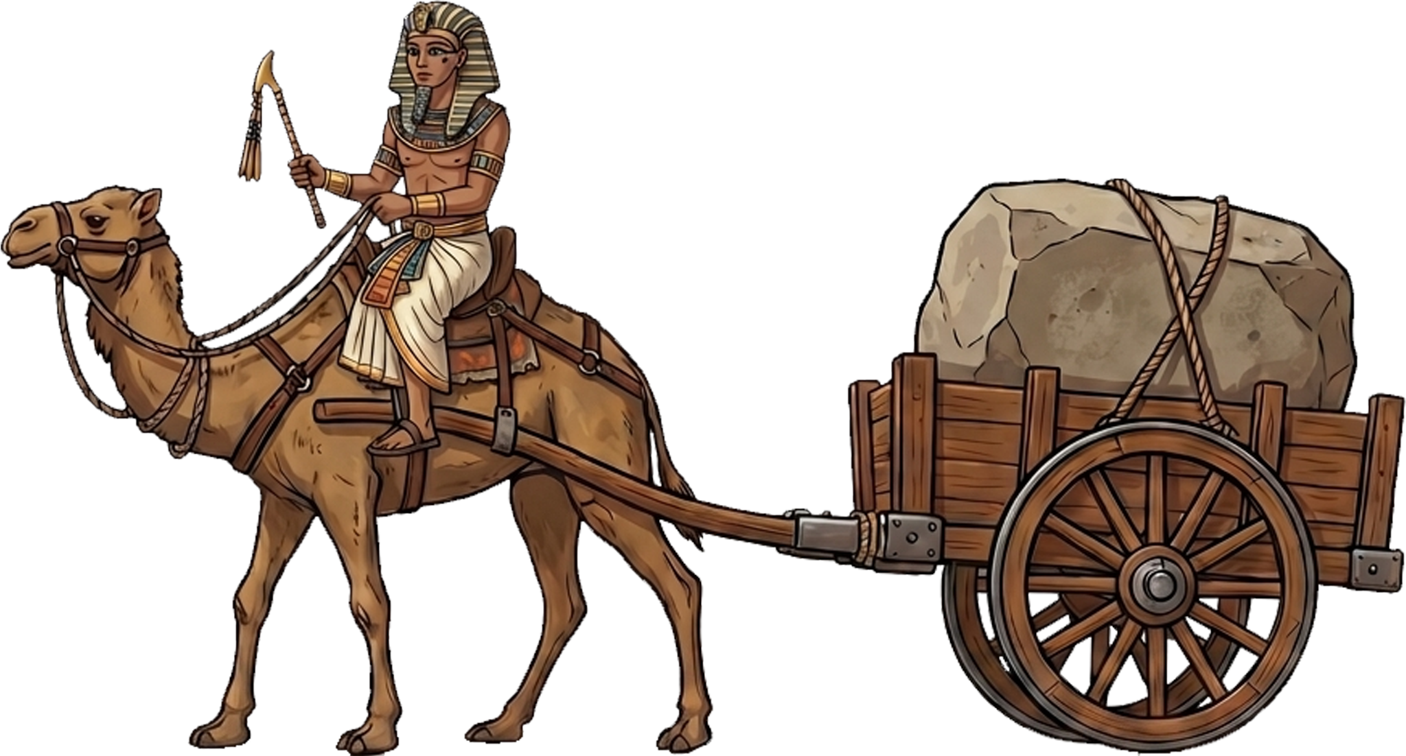Camel rider towing a heavy stone cart in Toxic Pyramids